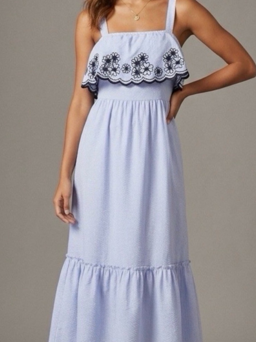 kate spade Light Lavender Embroidered Ruffle Maxi Dress